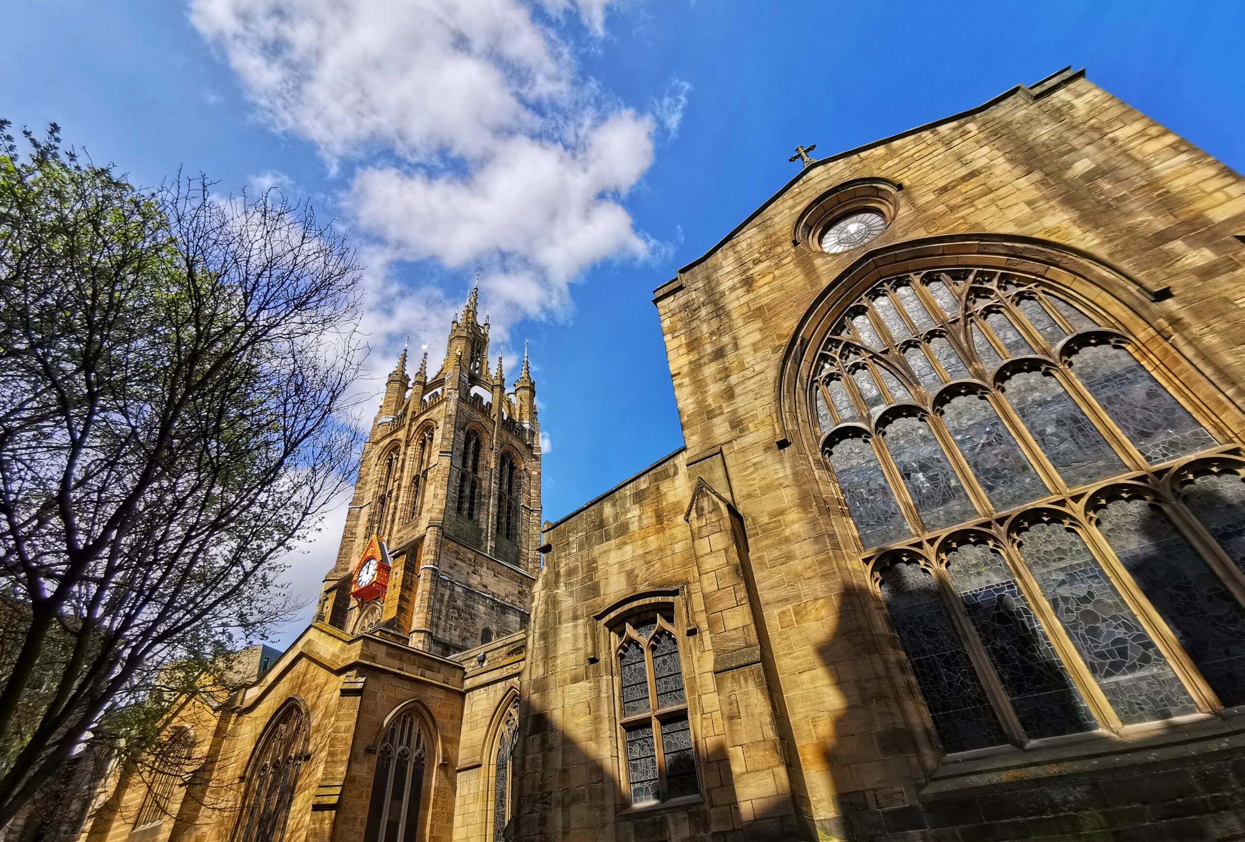Newcastle Cathedral exterior shot from below